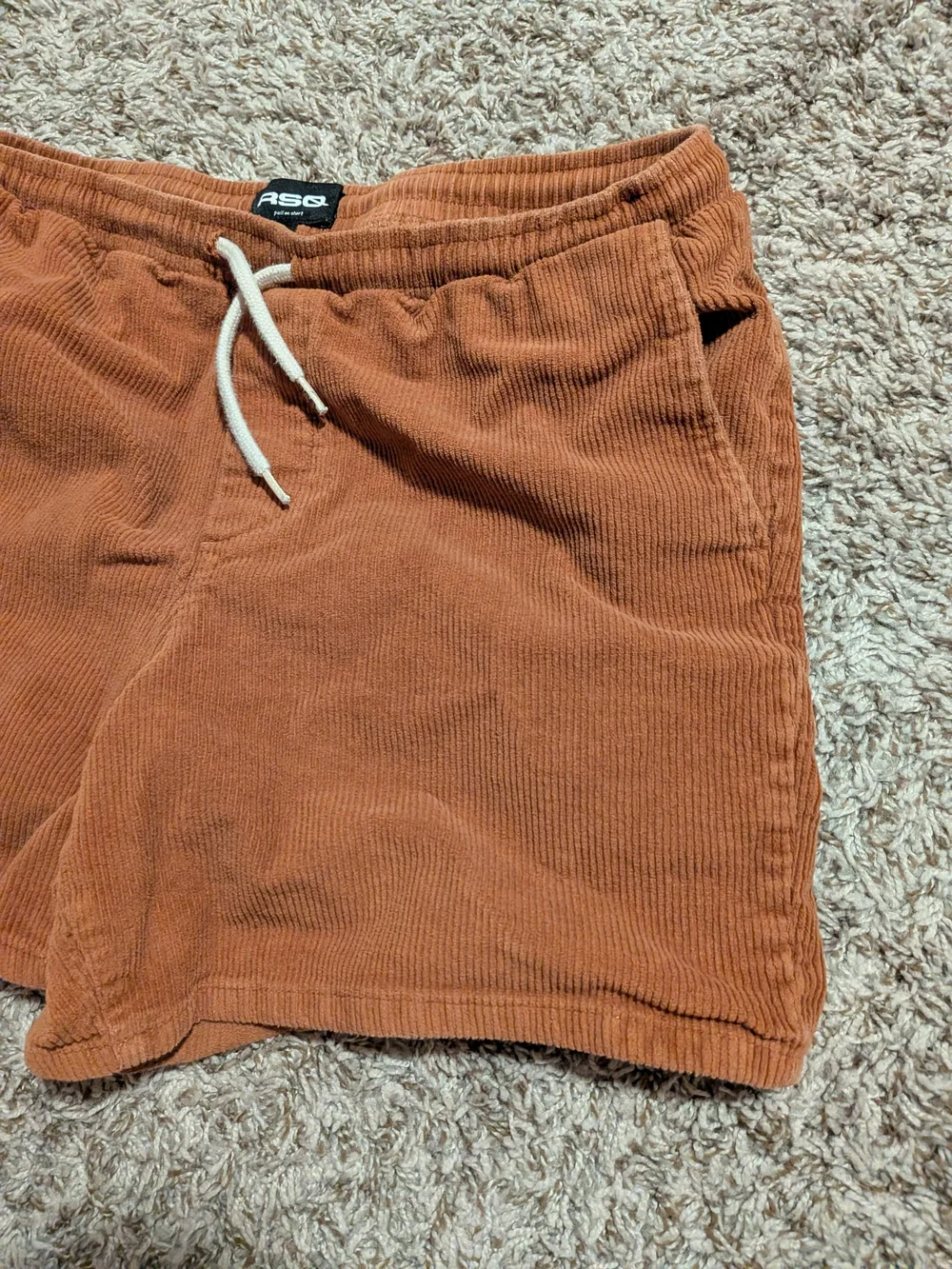 RSQ Men's Rust Orange Corduroy Flat Front Drawstring Shorts